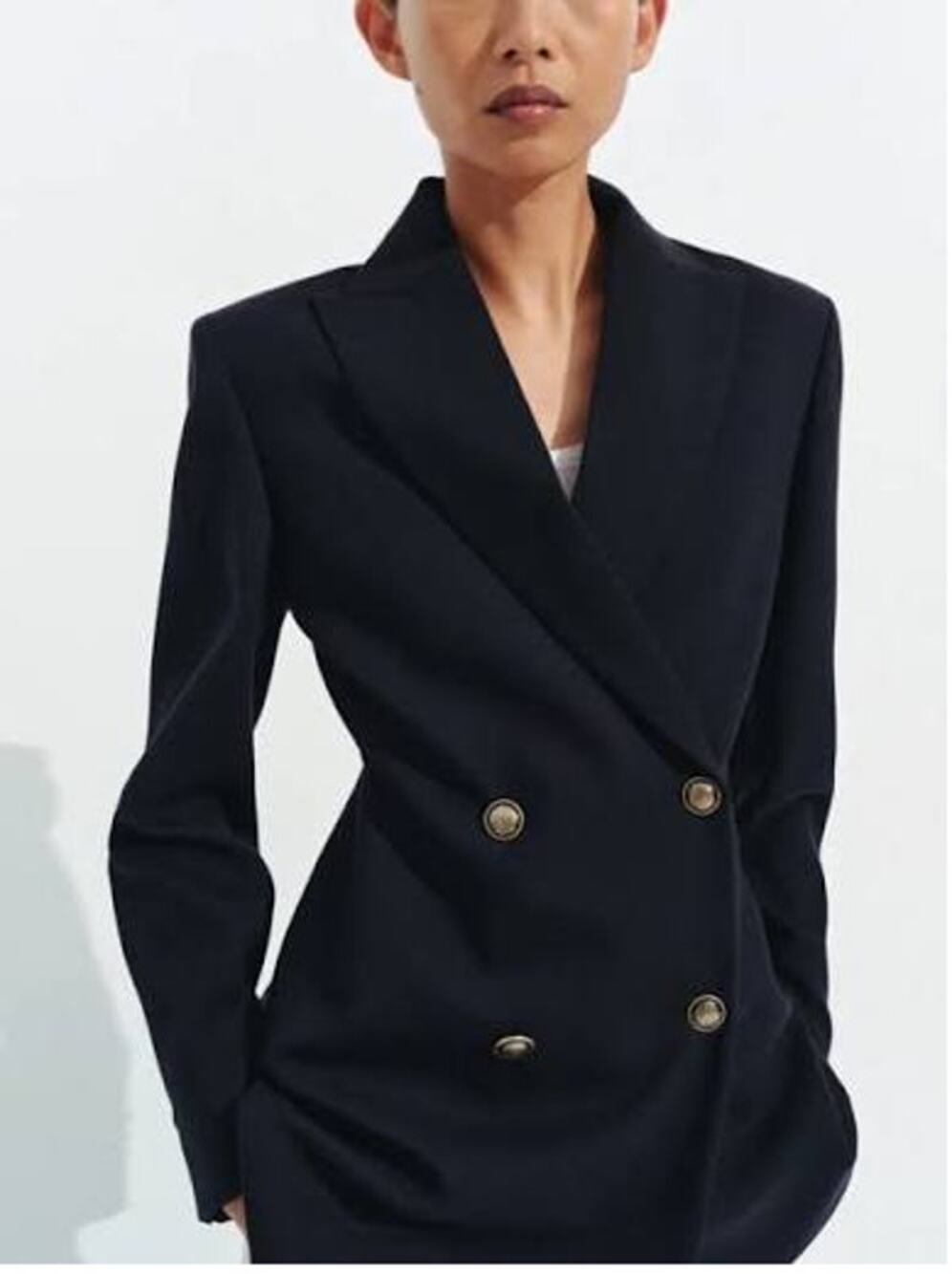 Zara Long Sleeve Peak Lapel Double-Breasted Formal Blazer Jacket Black XL